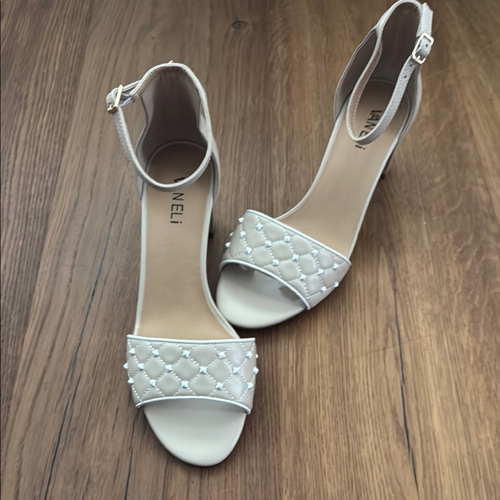 Vaneli  Mayann “Bone Nappa “ Heeled Sandals with Ankle Strap